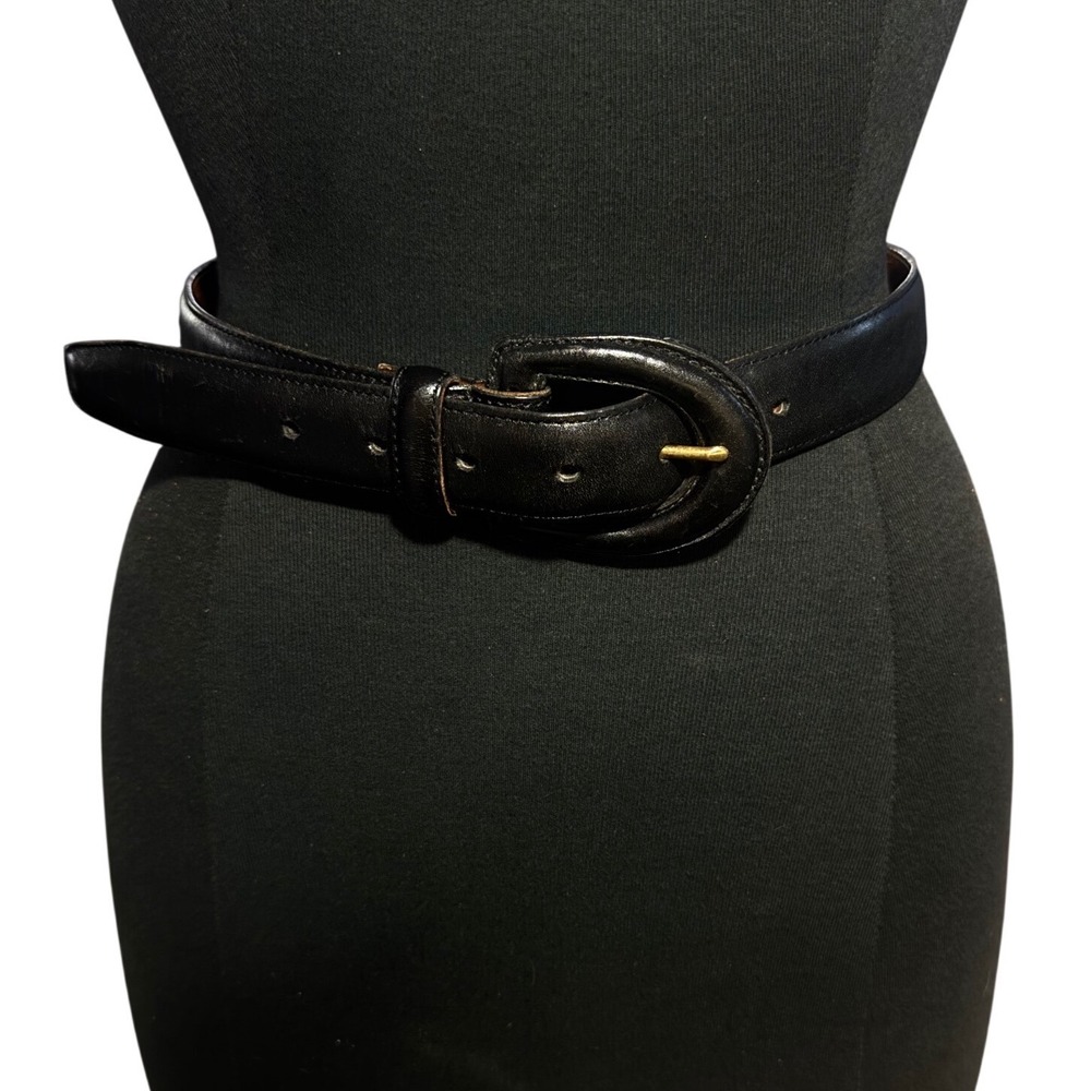 Coach 3901 Black Leather Belt Vintage USA Made Horseshoe Buckle 1" Sz M 28 80s